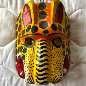 Wood-carved decorative tiger mask